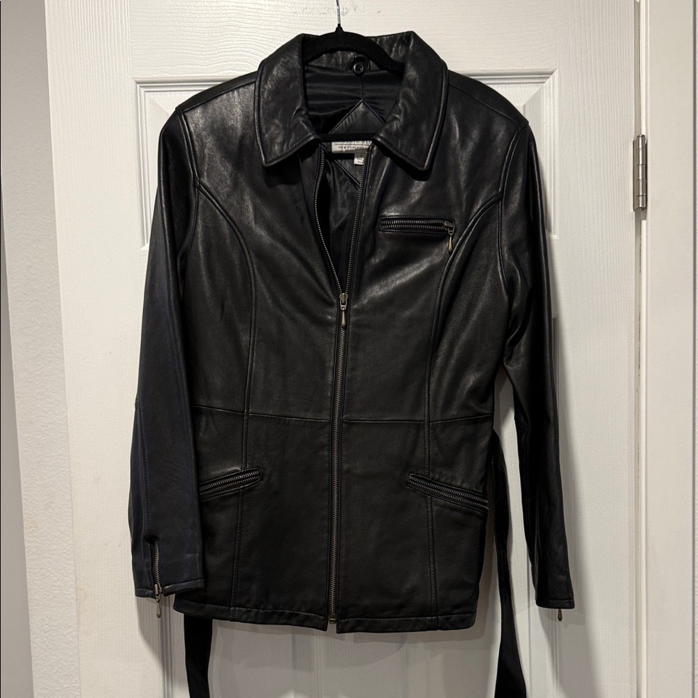 Valerie Stevens Black Leather Zip-Front Jacket